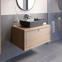 Vitusso - Bathroom Oak Wall Hung Vanity Unit And Basin Sink Cabinet Storage 800mm With 480mm Rectangular Black Basin