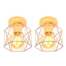(2pcs) Plafones Modernas Lámpara De Techo Vintage Lampara Techo Retro Pantalla De Jaula De Metal Para Dormitorio Pasillo Sala De Estar Oro Rosa