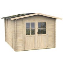 Caseta De Jardín Bh25 Opera 215x250 De Madera De Abeto Natural 25 Mm Con Puerta Doble Con Ventana, Techo Y Suelo Machihembrado, Viga De Cimentación, 