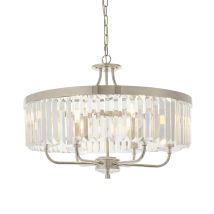 Merano Ascoli Plafonnier À 6 Lampes En Plaque De Nickel Brillant Et Verre Taillé Transparent