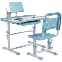 Zonekiz Juego De Escritorio Y Silla Ajustable Para Niños De 6-12 Años Con 1 Cajón 1 Estante Para Libros Y Ángulo De Mesa Ajustable 80x49,5x82-104 Cm