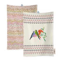 Cath Kidston – Pack of 2 Cotton Tea Towels – Retro Floral & Budgies Design – Machine Washable – Durable Kitchen Linen