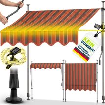 Tillvex Klemmmarkise 350 Cm Orange/anthrazit Mit Solar Led Mit Handkurbel Balkon Balkonmarkise Ohne Bohren Markise Uv-beständig & Höhenverstellbar 