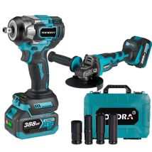 Onevan - Atornillador De Impacto A Batería Brushless 700 Nm 1/2' + Amoladora Ø 125 Mm, Con Dos Baterías Y 4 Vasos