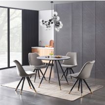Ensemble De Salle À Manger Dorchester Lux Sofia - Une Table À Manger En Bois Gris Et Un Ensemble De 4 Chaises De Salle À Manger En Velours Gris Foncé 