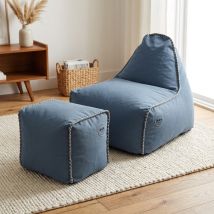 Sillón Puf Buddy's Rest Forma Pera Con Reposapiés, 90x60x85/45x60x35 Cm Para Interior, Desenfundable, Con Pespuntes, - Soo Santaï
