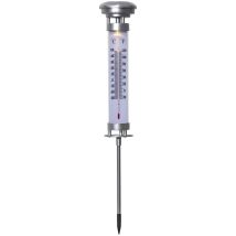 Star Trading Thermomètre Solaire Celsius, Led, Pique Pour Jardin, Extérieur, Argent, Capteur Crépusculaire, Blanc Chaud, 57,5 Cm