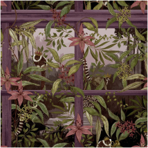 Tropical Lemur Wallpaper Plum Botanical Jungle Floral Feature Wall
