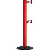 Poste de aluminio con cinta – Extracción máxima 2300 mm – Color rojo – 2 cintas – Diámetro del poste 70 mm – Altura 1000 mm