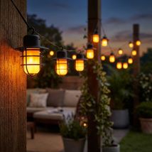 Guirlande Lumineuse Solaire, Lampe Solaire, Lampe De Jardin D'Extérieur Led, Effet Flamme, Piquet De Terre À Batterie, Noir, 24x Lanternes Led, Blanc 