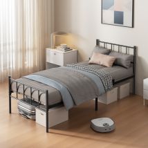 Struttura Letto In Metallo 90×200 Cm Con Rete – Ideale Per Una O Due Persone – Include Testiera – Facile Da Montare