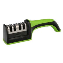 Afilador de cuchillos y tijeras de cocina – 4 etapas – Diseño ergonómico – Base antideslizante – Color verde/negro