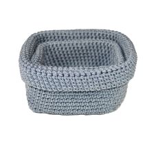 Jocca Woven Cotton Crochet Storage Basket Set Of 2 Home Organiser Grey