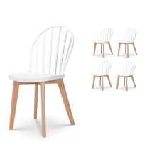 Kosmi - Set De 4 Sillas De Comedor Emy Blancas Con Patas De Madera