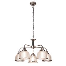 Lampadario Contemporaneo Bistrot Ii Acciaio Argento Vetro Trasparente 5 Luci E27