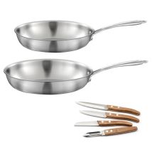 Gourmet - Lot De 2 Poêles Inox 24 Et 28 Cm, 1 Coffret 4 Couteaux De Cuisine