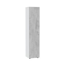 Habitdesign - Armario Multiusos Alto 1 Puerta 3 Estantes Columna Auxiliar Color Blanco Artik Y Gris Cemento 182x41x37 Cm