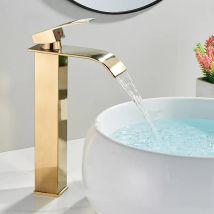 Gold Waterfall Sink Faucet, Waterfall Bathroom Mixer Tap With Spout Height Adjustable Hot And Cold Waterfall Sink Mixer Tap Stainless Steel Bathroom 