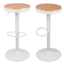 Skecten 2 X Taburete De Silla De Bar De Madera, Taburete De Bar De Cocina Ajustable En Altura - Blanco