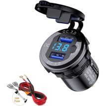 Chargeur De Voiture Usb Quick Charge Qc 3.0 Double Port De Adaptateur Étanche Charge Rapide 36w Avec Voltmètre Numérique Led Pour 9v - 32v Bateau Moto