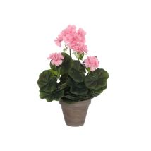 Géranium Artificiel Couleur Rose En Pot Plastique Gris