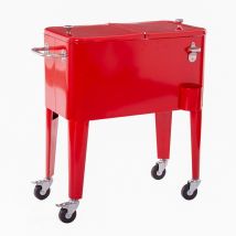 Lolahome Nevera Carrito Vintaje Para Barbacoa. Roja, 56 Litros De Capacidad, De Acero Con Epoxi Anticorrosión. Carrito De Bebidas Auxiliar Isotermo. 