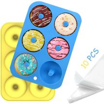 Longziming - Silicone Donuts Mold Donuts Patisserie- 2 Silicone Mold For Donuts, 10 Cake Bags - Non-stick Silicone Donut Baking Pan For Cakes, Cookies