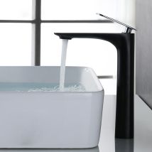 Waschtischmischer Schwarz mit Chromgriff – Messing – Höhe 290 mm – Einhandbedienung – Einfache Installation
