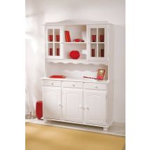 Inter Link - Aparador Con Tres Puertas Y Cajones Con Vitrina Superior, Color Blanco, 130 X 198 X 32 Cm