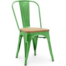 Sedia Da Pranzo - Design Industriale - Acciaio E Legno - Nuova Edizione - Stylix Verde