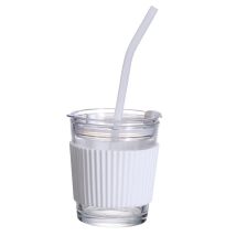 Coffee Beer Water Cup Drink Mug With Cover With Straws Cleaning Cloth Set-white