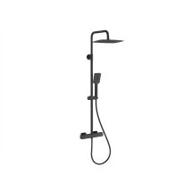 Colonne De Douche Avec Robinet Mitigeur Thermostatique-carré-sortie Sup/inf-douche Pluie 10" Plastique-douchette Carrée-noir Mat