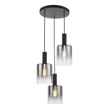 Dar Savannah Suspension Savannah À 3 Lumières, Noir Mat Et Verre Fumé