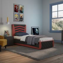 Galaxy Ottoman Storage Led Headboard Gaming Single Bed Frame (black And Red)