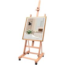 Cncest - Large Studio H-frame Easel Holds Canvas Art Wood Painting Movable Heavy-duty