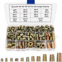 Eliauk - 230 Pezzi Dadi Esagonali M4 M5 M6 M8 M10 Con Inserti Filettati, Inserti Esagonali In Lega Di Zinco Per Dadi Per Mobili In Legno Kit Di 