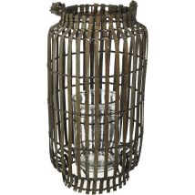 King Home Lanterna Bamboo Grey C/bicchiere 20x54h Cm