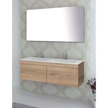 Conjunto De Baño Suspendido Florencia Cajones - 8 Colores Distintos -14 Medidas - Incluye Mueble, Lavabo Y Espejo - Estepa 120 X 45 Cm 2 Senos