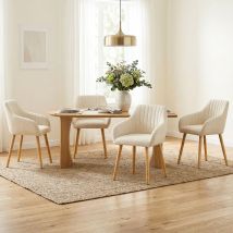Goeurvant Minimalistische Esszimmerstühle Mit Bequemer Rückenstütze, Ergonomischen Armlehnen Und Stabilen Holzbeinen - 4er Set – Weiß - Chenille