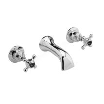 Bayswater - Crosshead Hex 3 Hole Basin Mixer Tap Wall Mounted - Black/chrome