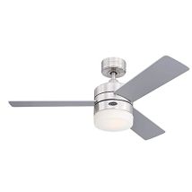 Lighting 73060 – Ventilatore Da Soffitto Led Moderno Alta Vista Con Luce E Telecomando, 105 Cm, Finitura Cromata Satinata, Vetro Smerigliato Opale - 