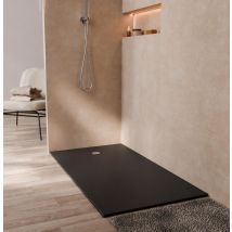 Piatto Doccia 160x90x3.3 Cm Ultrasottile Polibeton Nero Opaco Soft-touch - Rifilabile - Nelson