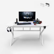 Scrivania Gaming Ergonomica Carbonio 120x60cm Cuffie Portabibite Sportbot 120 - Bianco
