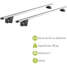 Lot De 2 Barres De Toit - Green Valley - Edge 112cm - Aluminium - Railing Fermé - Maxi 100 Kg - Gris
