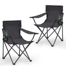 Sunula 2er Set Campingstuhl Faltbar Bis 100 Kg Klappstuhl Mit Getränkehalter Und Tasche, Anthrazitgrau