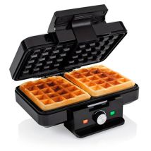 Gofrera Tristar 1000W – 2 gofres – Acero inoxidable – Termostato ajustable – Antiadherente – Negro