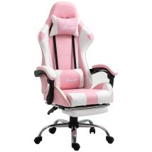 Vinsetto Sedia Gaming Ergonomica Reclinabile Con Cuscino Lombare, Rosa E Bianco