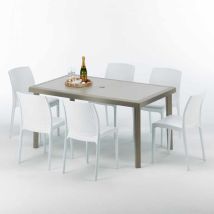 Tavolo Rettangolare Beige 150x90 Cm Con 6 Sedie Colorate Marion