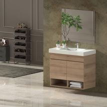 Conjunto De Baño Nebari - 7 Colores Distintos 2 Puertas O Un Cajón A Elegir- Incluye Mueble, Lavabo Y Espejo Se Envía Montado Estepa 80x40cm