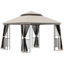 Pavillon De Jardin Avec Double Toit 4 Parois Laterales 2,99 X 2,99 X 2,74 M Beige
